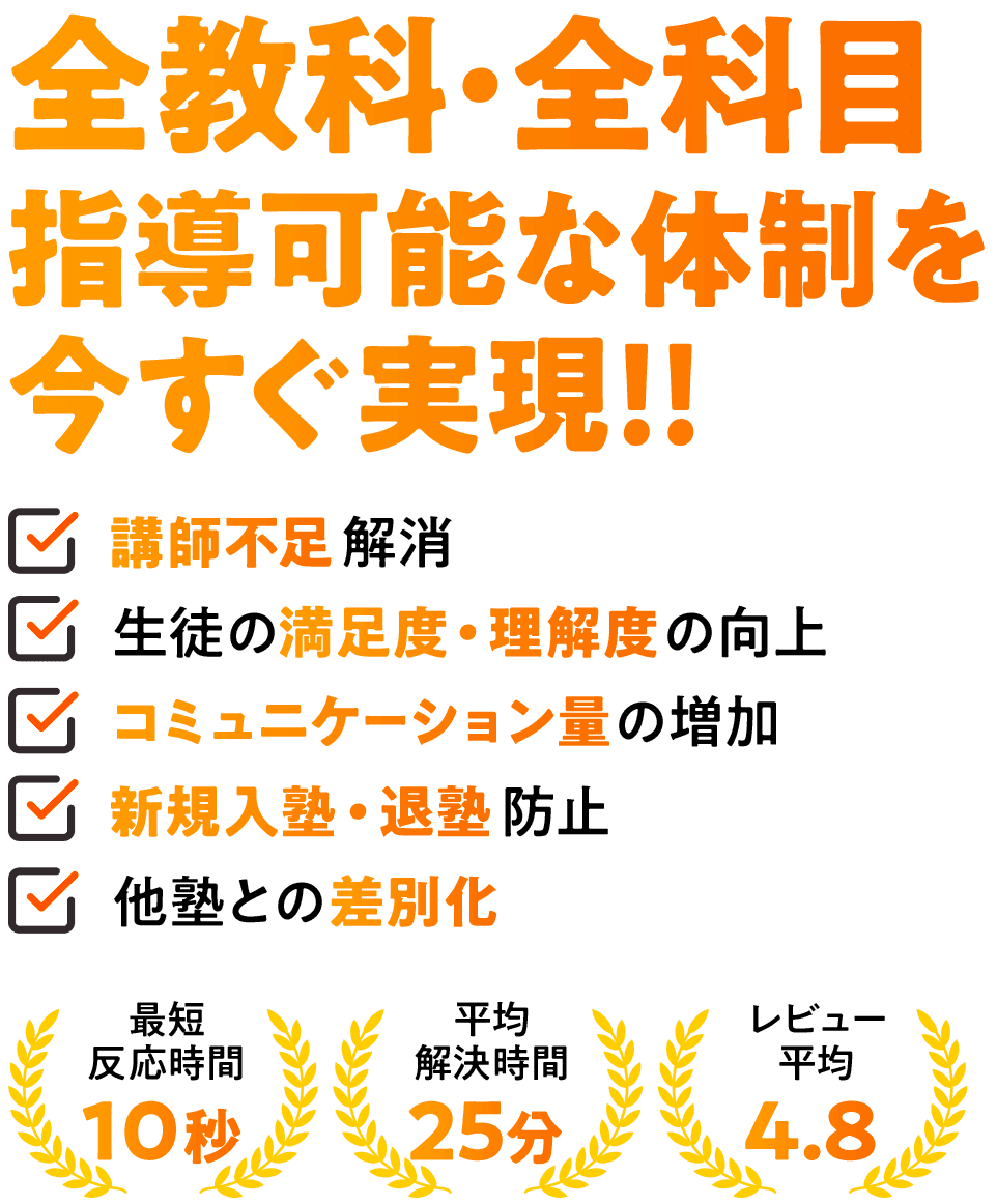 全教科・全科目 指導可能な体制を今すぐ実現!!