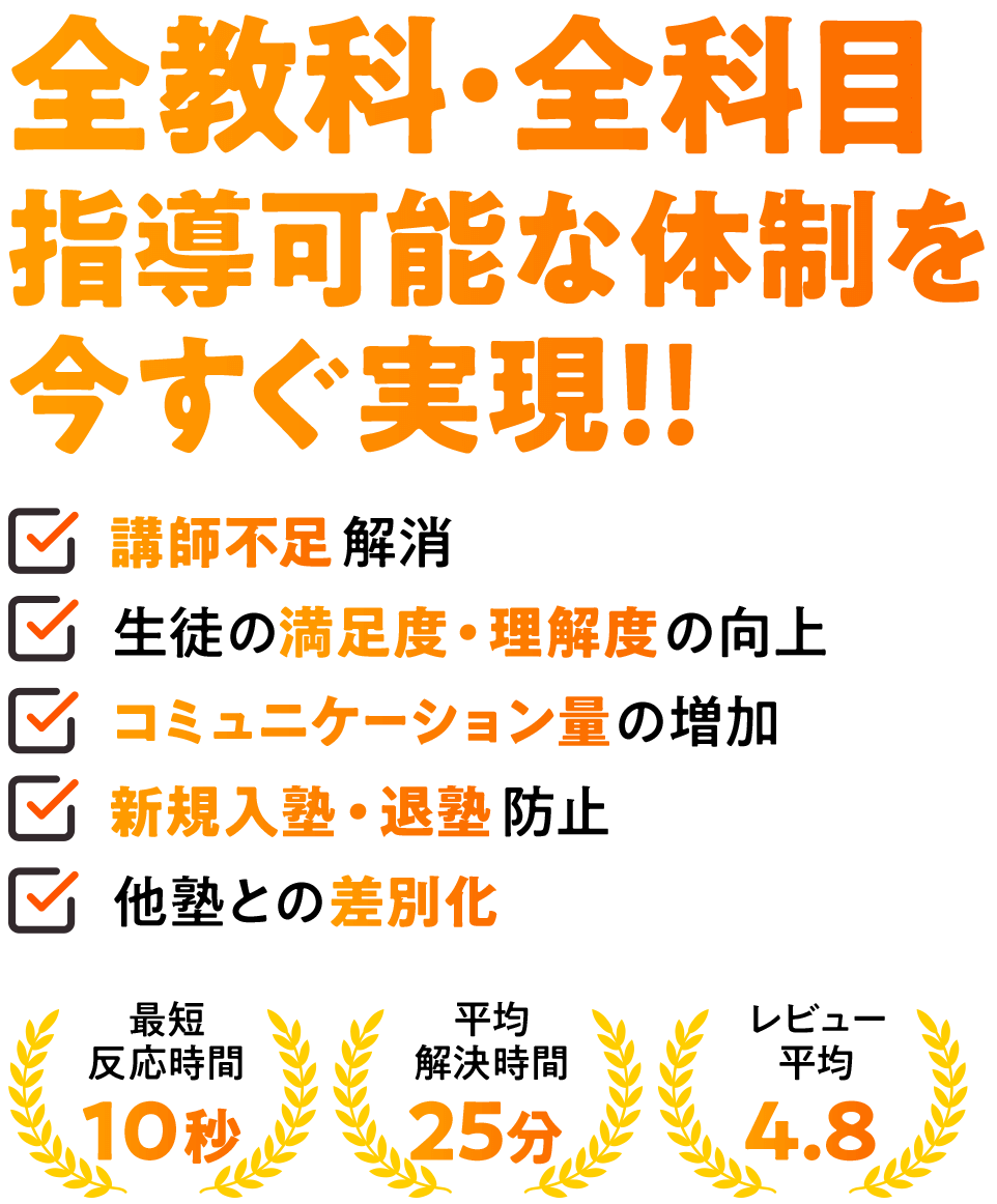 全教科・全科目 指導可能な体制を今すぐ実現!!